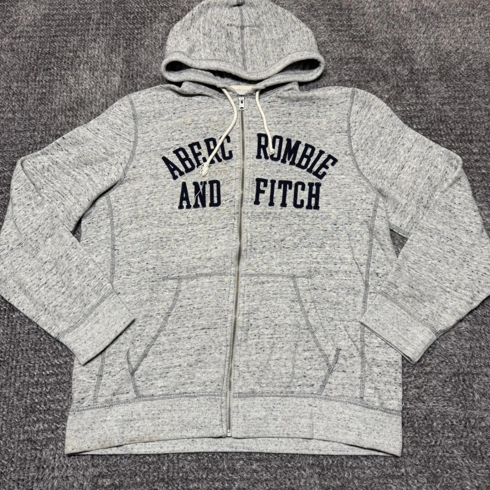 Abercrombie & Fitch Mens Full‎ Zip Hoodie Sweatshirt XL Heather Gray Logo